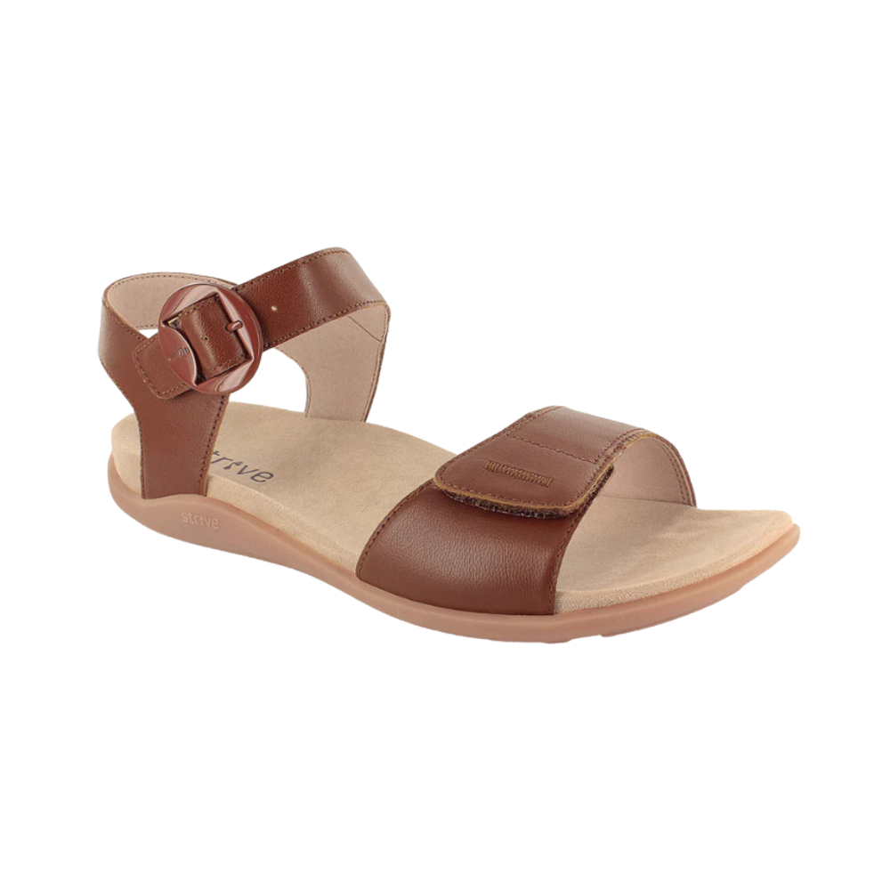 Strive Bay Women's Orthotic Leather Ankle Strap Sandal Tan Arch Support