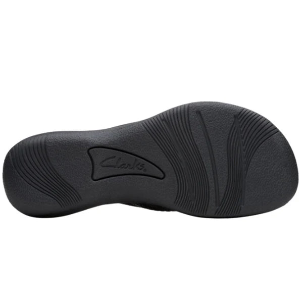 Clarks Women's Breezey Sun H Comfortable Braided and Stitching Strap Slip-On Sandal, Black Pat