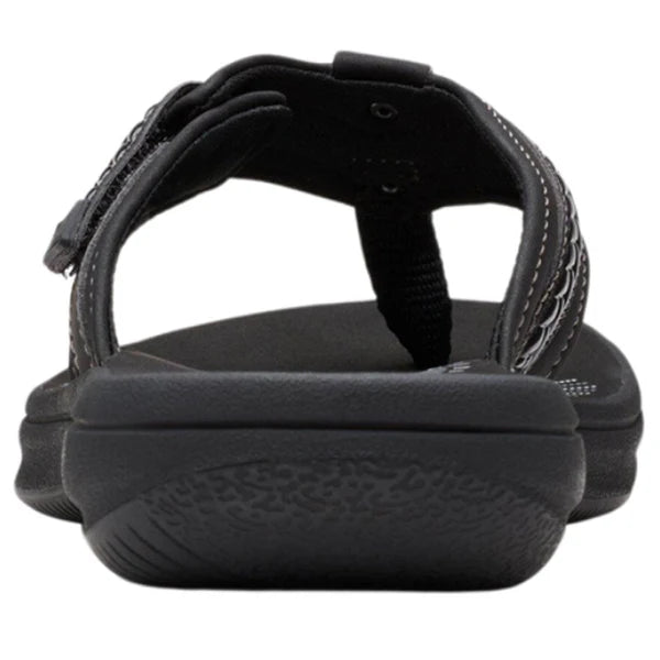 Clarks Women's Breezey Sun H Comfortable Braided and Stitching Strap Slip-On Sandal, Black Pat
