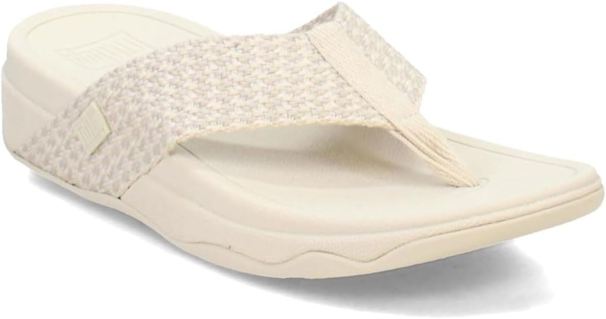 FitFlop Women’s Surfa Webbing Toe-Post Sandals – Multi-Tone Paris Beige | Lightweight Cushioned Wedge Flip-Flops with Ergonomic Microwobble board Midsole