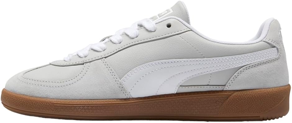 PUMA Men's Palermo Sneakers White/Cool Light Gray/Gold - Retro Suede and Leather Upper, Iconic Terrace Style, Cushioned Comfort Shoes