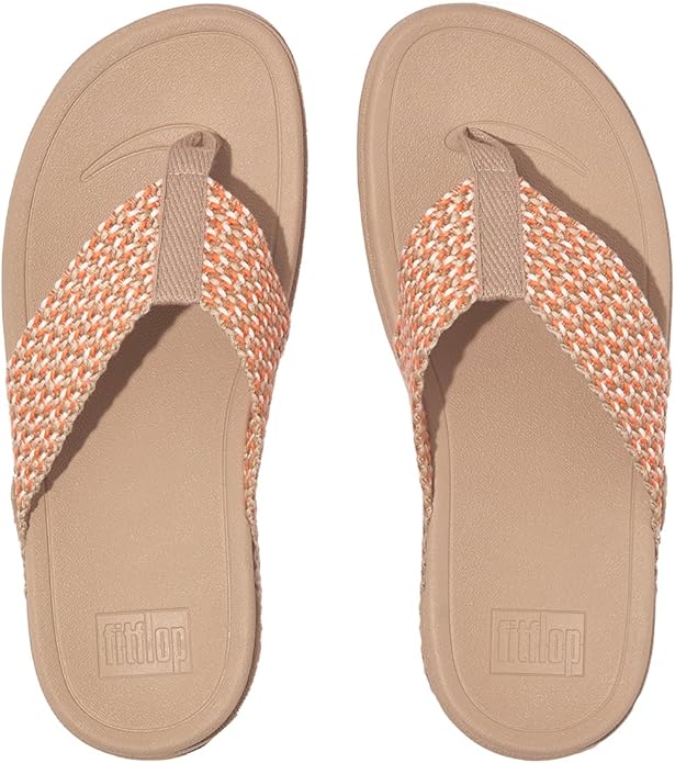 FitFlop Women’s Surfa Webbing Toe-Post Sandals – Multi-Tone Latte Beige Mix| Lightweight Cushioned Wedge Flip-Flops with Ergonomic Microwobbleboard Midsole