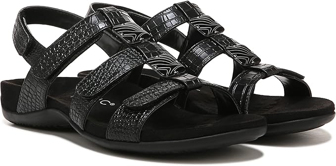 Vionic Amber Women's Orthotic Sandal – Black, Adjustable Straps, Arch Support, Comfort Fit
