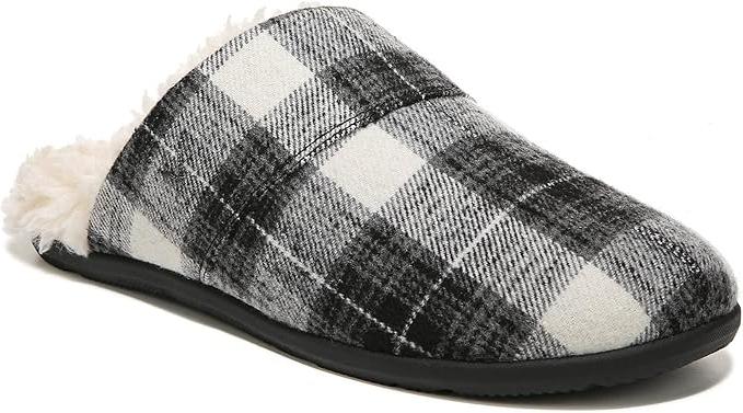 Vionic Alfons Men's Orthotic Comfort Slipper – Black Plaid, Arch Support, Indoor & Outdoor Use
