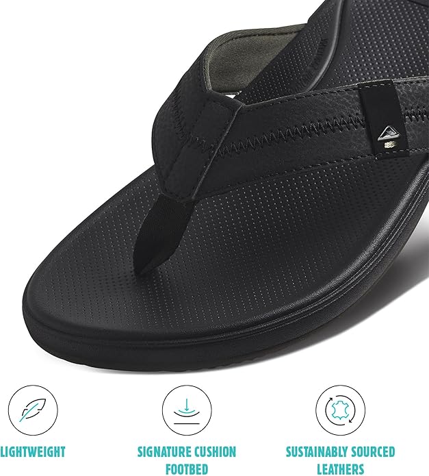 REEF Cushion Phantom 2.0 Men's Flip Flop Black - Ultra Soft Cushion Footbed, Water-Friendly Comfort Sandals with Arch Support
