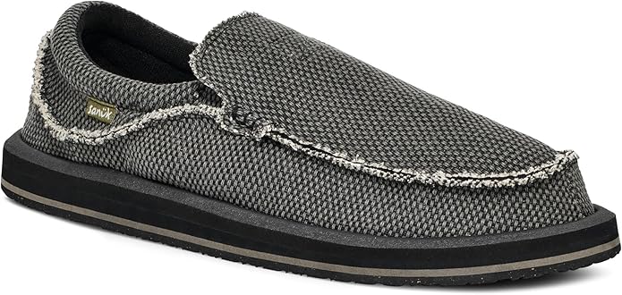 Sanuk Chiba Men's Loafers, Black Slip-On Shoes, Lightweight Comfort Foam Footbed, Casual Everyday Wear