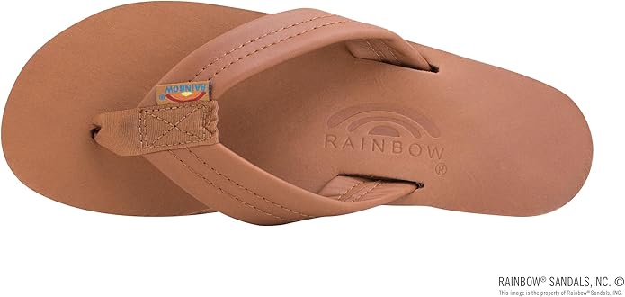 Rainbow Sandals Women's Single Layer Leather Flip Flops – Wide Strap, Tan/Brown