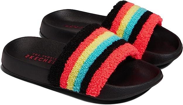 Skechers Girls Kids Street Sunny Slides | Lightweight Cushioned Colorful Stripe Brights