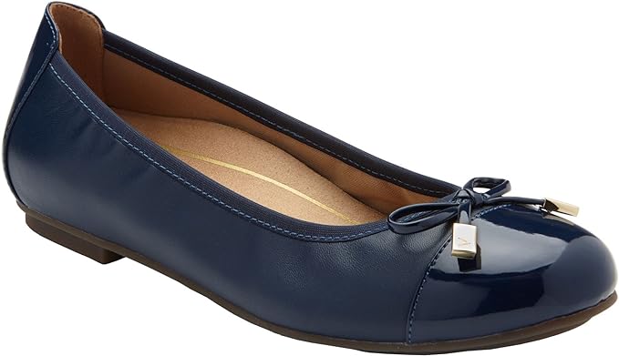 Vionic Minna Navy Nappa Leather Flat Sandals – Orthotic Superior Arch Support, Stylish & Comfortable Footwear