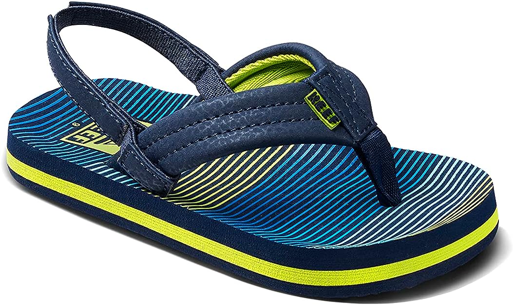 Reef Little Ahi Flip-Flop Unisex I Cushioned, Lightweight & Non-Slip Kid's, Beach Sandals, Aqua Green Stripe