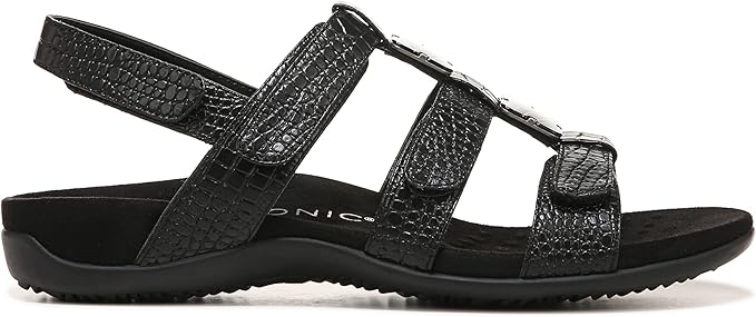 Vionic Amber Women's Orthotic Sandal – Black, Adjustable Straps, Arch Support, Comfort Fit