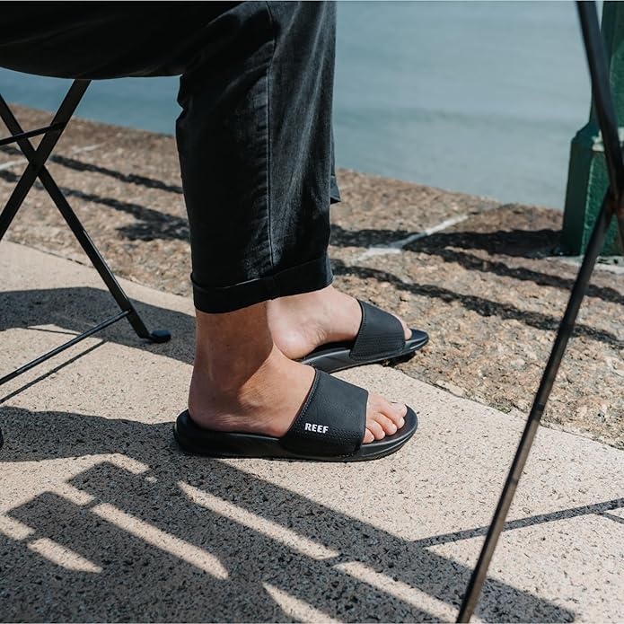 REEF One Slide Men's Sandal Black - Lightweight Water-Friendly Slides with Soft Cushion Footbed for Beach, Pool, and Everyday Wear