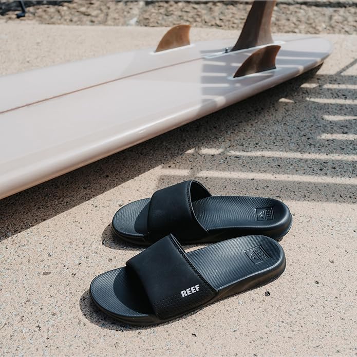 REEF One Slide Men's Sandal Black - Lightweight Water-Friendly Slides with Soft Cushion Footbed for Beach, Pool, and Everyday Wear