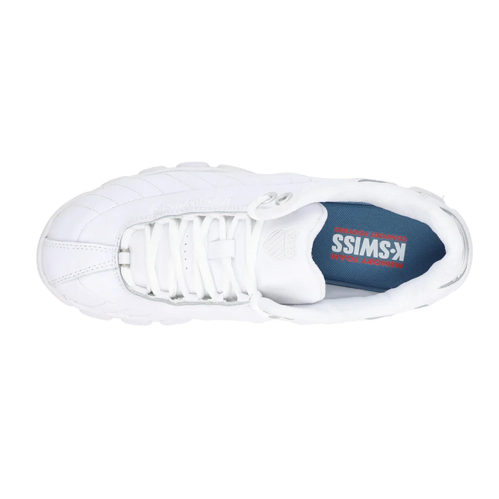 K-Swiss Women’s ST329 CMF Sneakers White/Silver | Leather Cushioned Comfort Tennis Shoes 93991-157