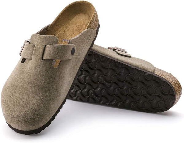 Birkenstock Boston Taupe Suede Soft Footbed Clog – Men's/Women's Classic Slip-On Comfort Shoe with Adjustable Strap, Contoured Cork-Latex Footbed & Suede Upper