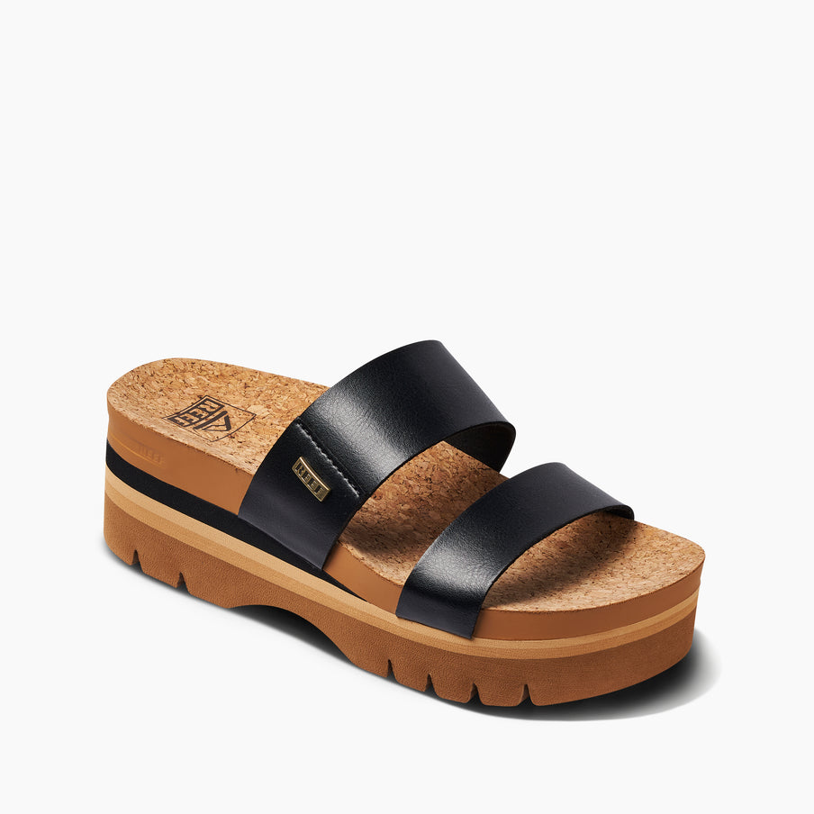 REEF Cushion Vista Hi 2.5 Women’s Size 9 Black Vegan Leather Platform Sandal