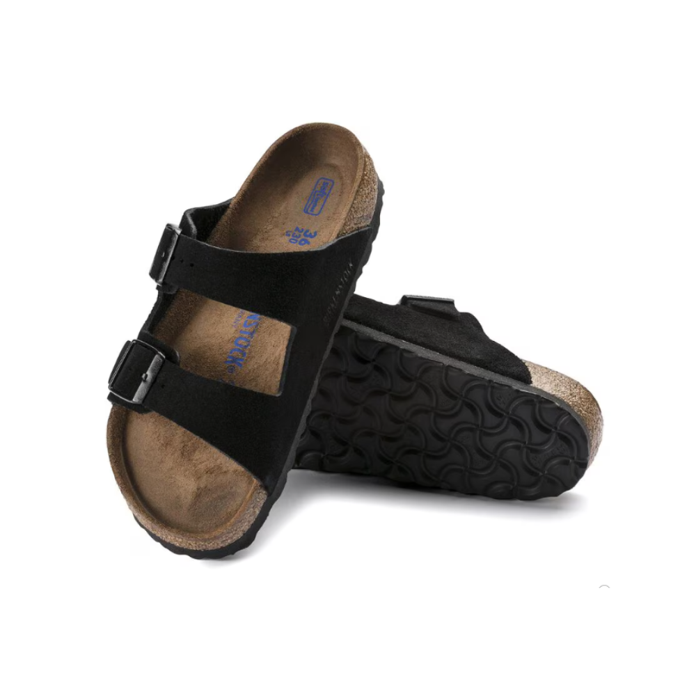 Birkenstock Arizona Soft Footbed Sandals Medium/Narrow – Black Suede Leather, Unisex Two-Strap Slides with Contoured Cork-Latex Support