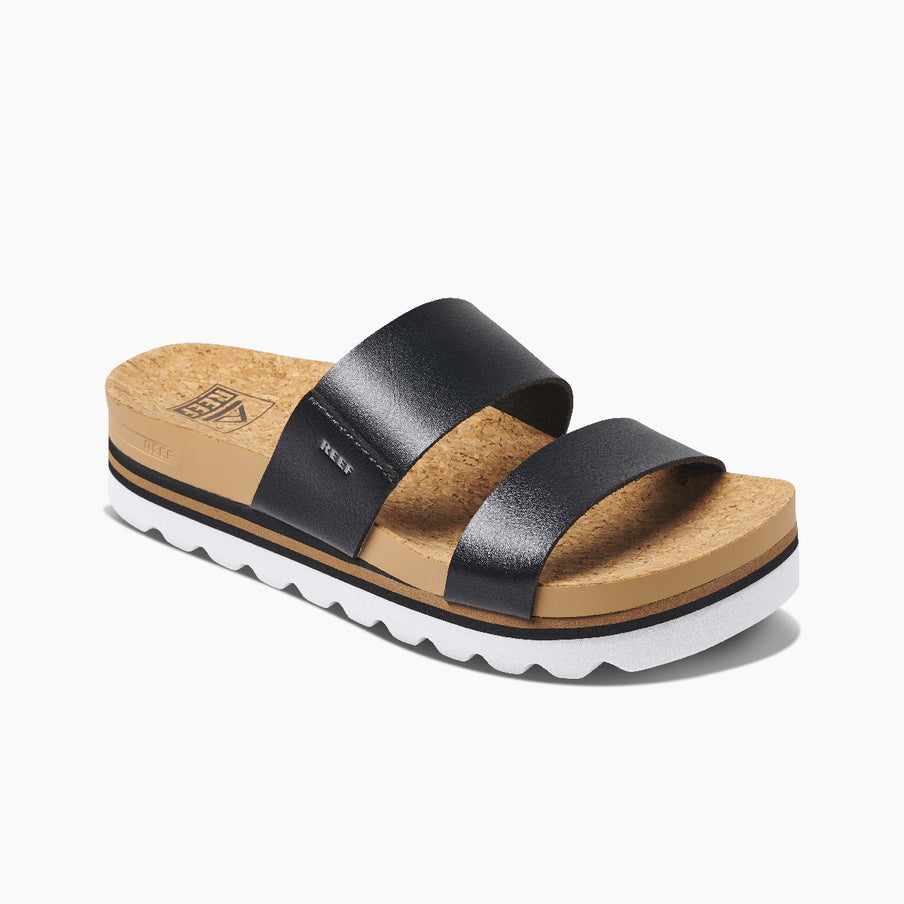 REEF Women's Cushion Vista Hi Black Sandal – Vegan Leather Platform Comfort