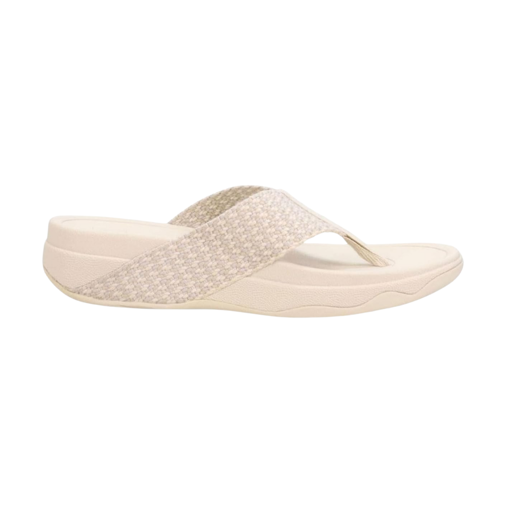 FitFlop Women’s Surfa Webbing Toe-Post Sandals – Multi-Tone Paris Beige | Lightweight Cushioned Wedge Flip-Flops with Ergonomic Microwobble board Midsole