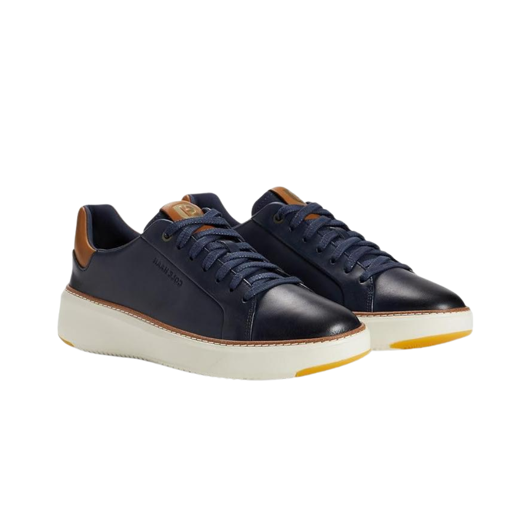 Cole Haan Men's Grandpro TopSpin Sneaker Navy Blazer Leather/British Tan/Ivory, Wide