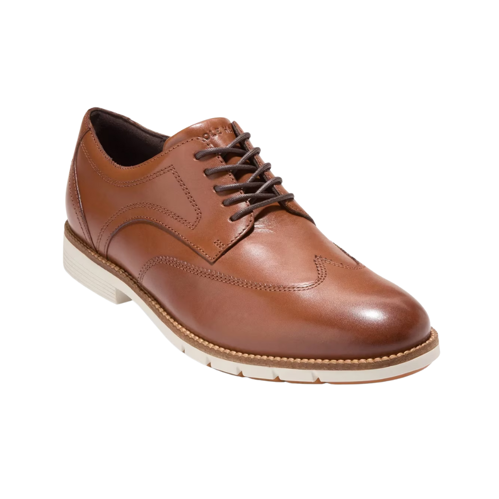 Cole Haan Grand FlexGrand 360 Wingtip Oxford Polished Leather, Lightweight, British Tan/Ivory, Med