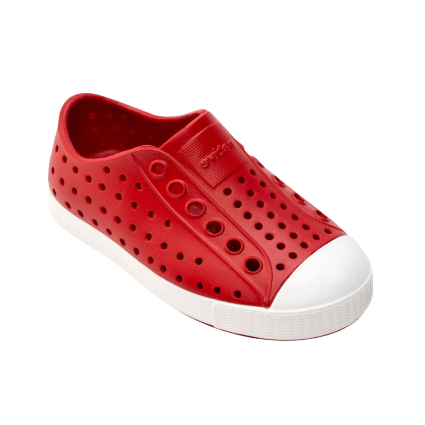 Native Shoes Jefferson Child – Play-Ready, Lightweight, Waterproof & Breathable Sneakers in Ruby Red / Shell White
