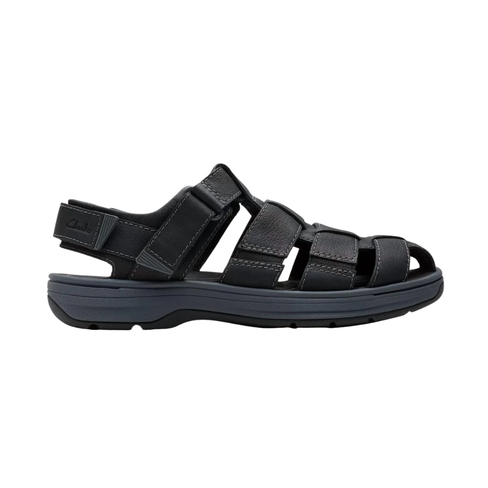 Clarks Men's Saltway Cove Black Leather Sandals CL-26176899