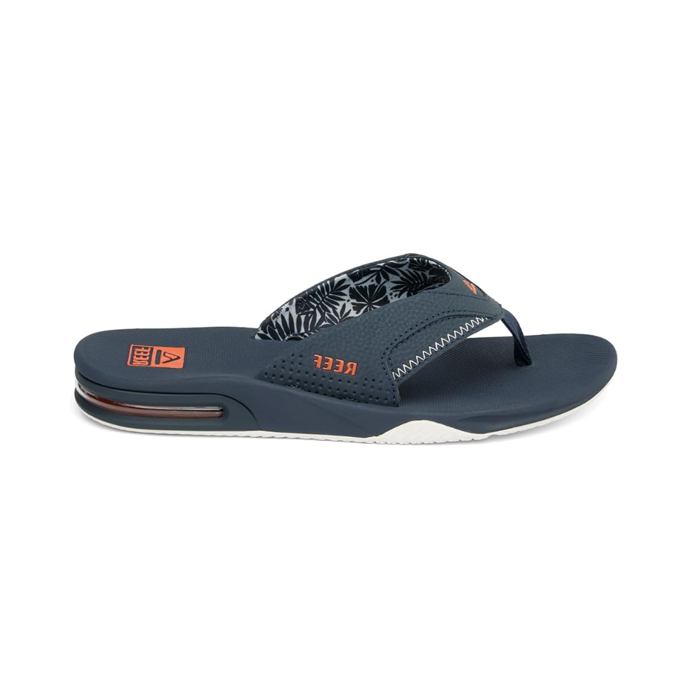 REEF Fanning Men's Bottle Opener Flip Flop Navy/Orange Tropic CJ6751