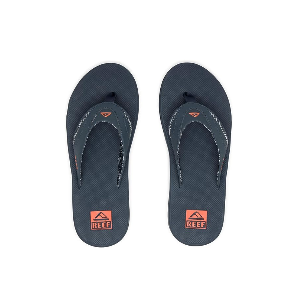 REEF Fanning Men's Bottle Opener Flip Flop Navy/Orange Tropic CJ6751