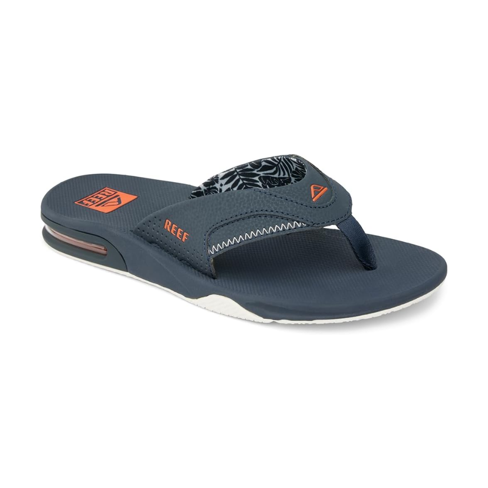 REEF Fanning Men's Bottle Opener Flip Flop Navy/Orange Tropic CJ6751
