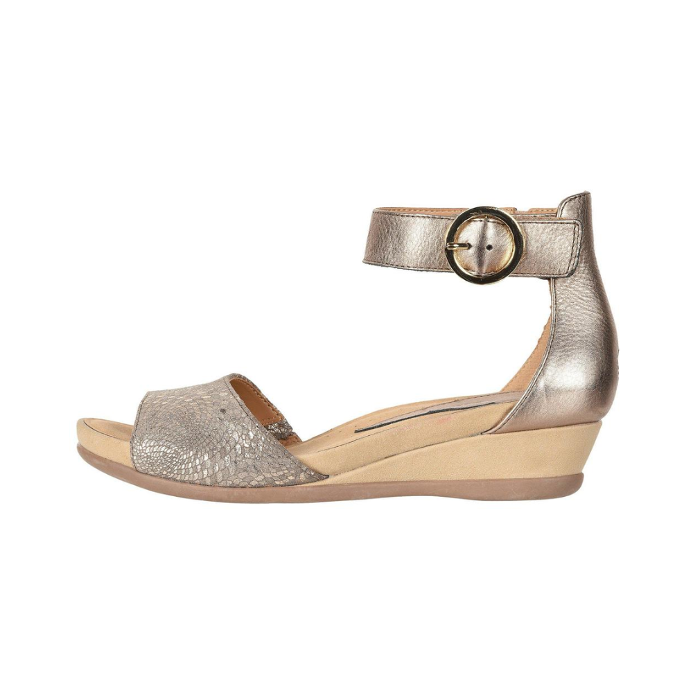Earth Women’s Hera – Printed Leather Wedge Sandals Champagne