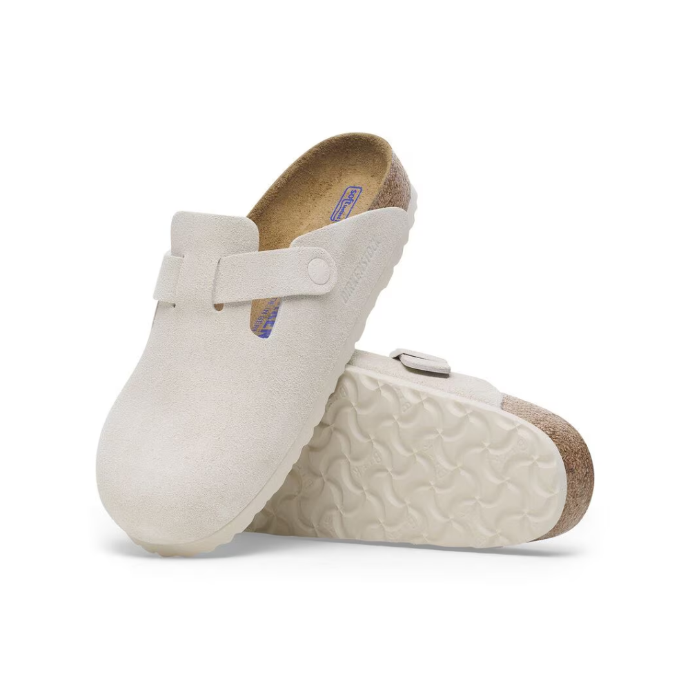 Birkenstock Boston Soft Footbed Suede Unisex Sandals - Antique White