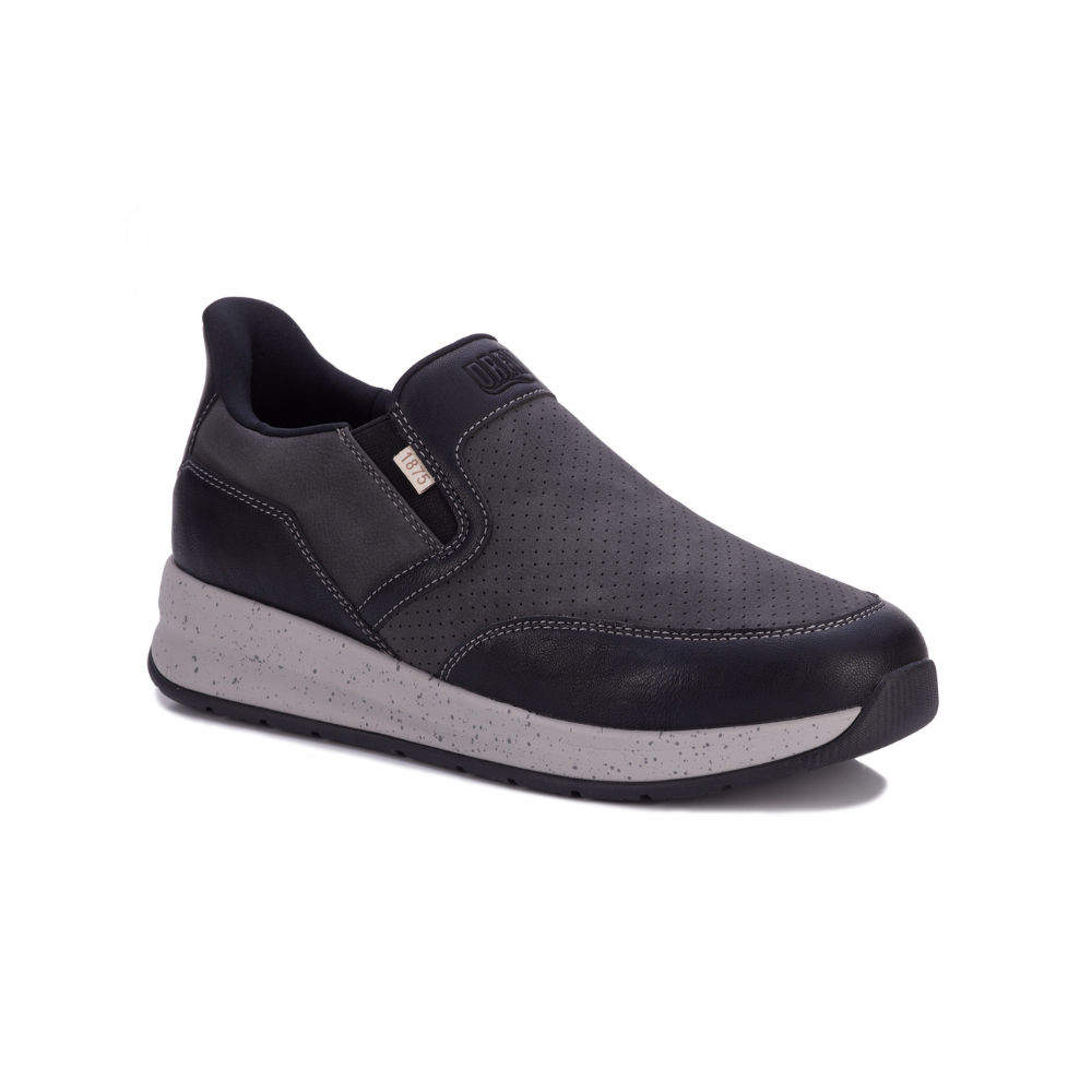 Drew Caleb Men Hands-Free Slip-On Sneaker Black Nubuck Orthopedic Shoe