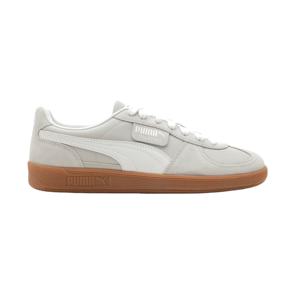 PUMA Men's Palermo Sneakers White/Cool Light Gray/Gold - Retro Suede and Leather Upper, Iconic Terrace Style, Cushioned Comfort Shoes