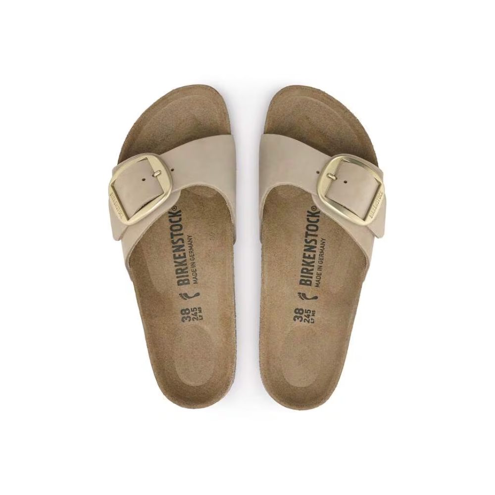 Birkenstock Madrid Big Buckle Nubuck Leather Sandals Sandcastle Narrow