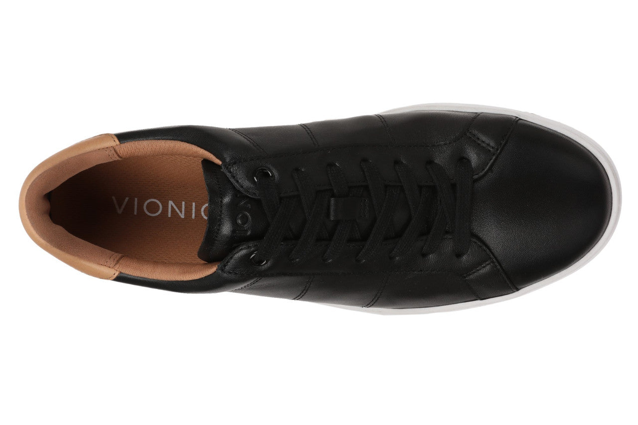 Vionic Lucas II - Men's Casual Comfort Leather Sneaker, Black/Tan Medium