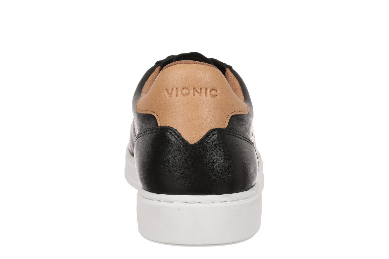Vionic Lucas II - Men's Casual Comfort Leather Sneaker, Black/Tan Medium