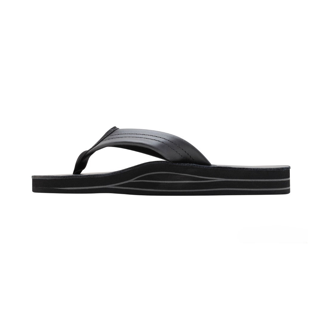 Rainbow Sandals Women’s Double Layer Classic Leather Wide Strap w/Arch, Classic Black, Ladies