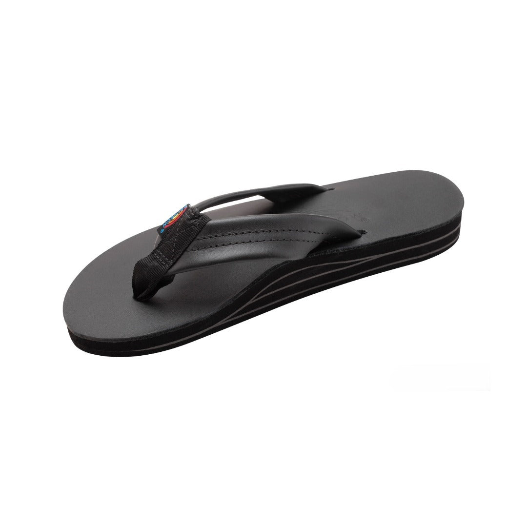 Rainbow Sandals Women’s Double Layer Classic Leather Wide Strap w/Arch, Classic Black, Ladies