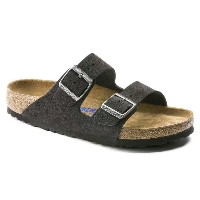 Birkenstock Arizona Soft Footbed Suede Leather Sandals – Velvet Gray Unisex Two-Strap Slides with Contoured Cork Support