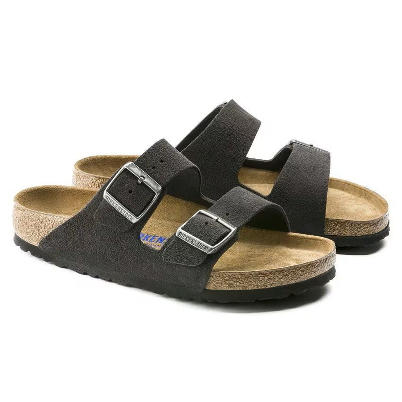 Birkenstock Arizona Soft Footbed Suede Leather Sandals – Velvet Gray Unisex Two-Strap Slides with Contoured Cork Support