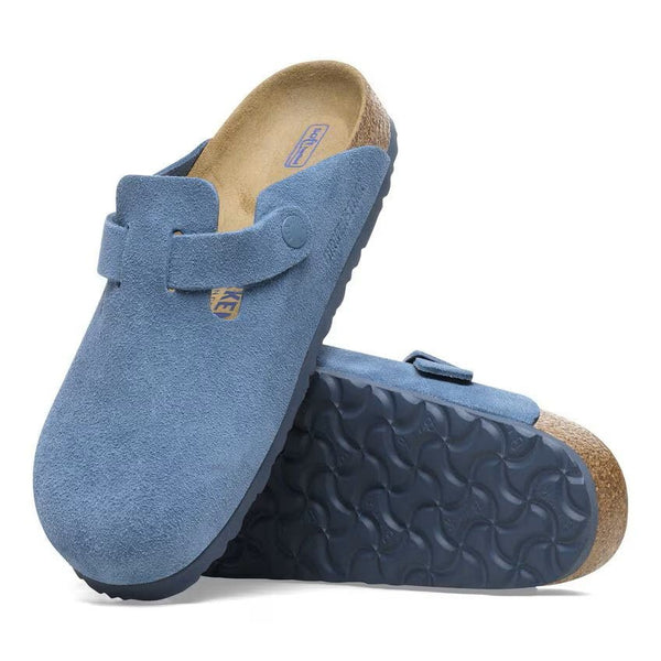 Birkenstock Boston Suede Soft Footbed Clog – Elemental Blue Unisex Slip-On Sandal with Adjustable Strap & Cushioned Cork-Latex Support