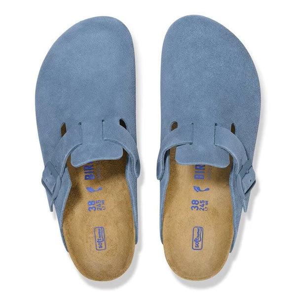 Birkenstock Boston Suede Soft Footbed Clog – Elemental Blue Unisex Slip-On Sandal with Adjustable Strap & Cushioned Cork-Latex Support