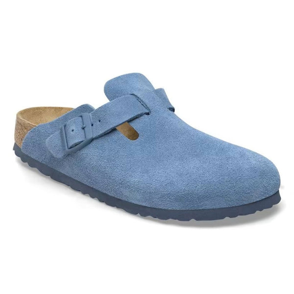 Birkenstock Boston Suede Soft Footbed Clog – Elemental Blue Unisex Slip-On Sandal with Adjustable Strap & Cushioned Cork-Latex Support