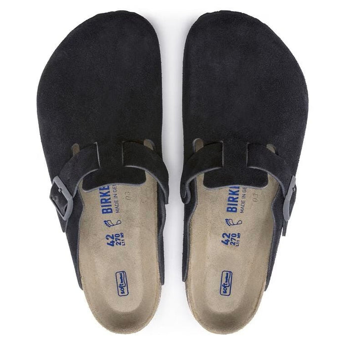 Birkenstock Boston Suede Soft Footbed Clog – Midnight Blue Unisex Slip-On Sandal with Adjustable Strap & Contoured Cork-Latex Support