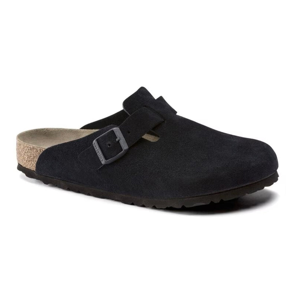Birkenstock Boston Suede Soft Footbed Clog – Midnight Blue Unisex Slip-On Sandal with Adjustable Strap & Contoured Cork-Latex Support