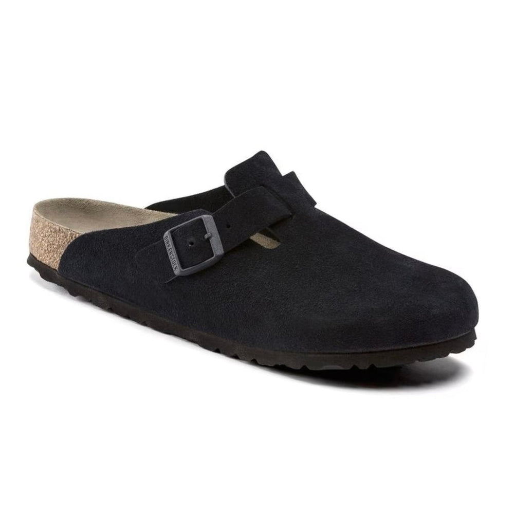Birkenstock Boston Suede Soft Footbed Clog – Midnight Blue Unisex Slip-On Sandal with Adjustable Strap & Contoured Cork-Latex Support