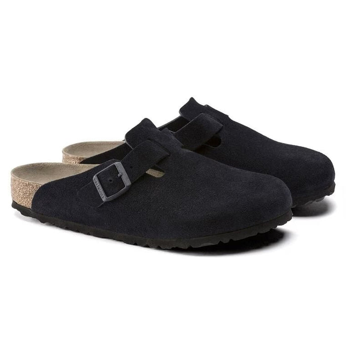 Birkenstock Boston Suede Soft Footbed Clog – Midnight Blue Unisex Slip-On Sandal with Adjustable Strap & Contoured Cork-Latex Support