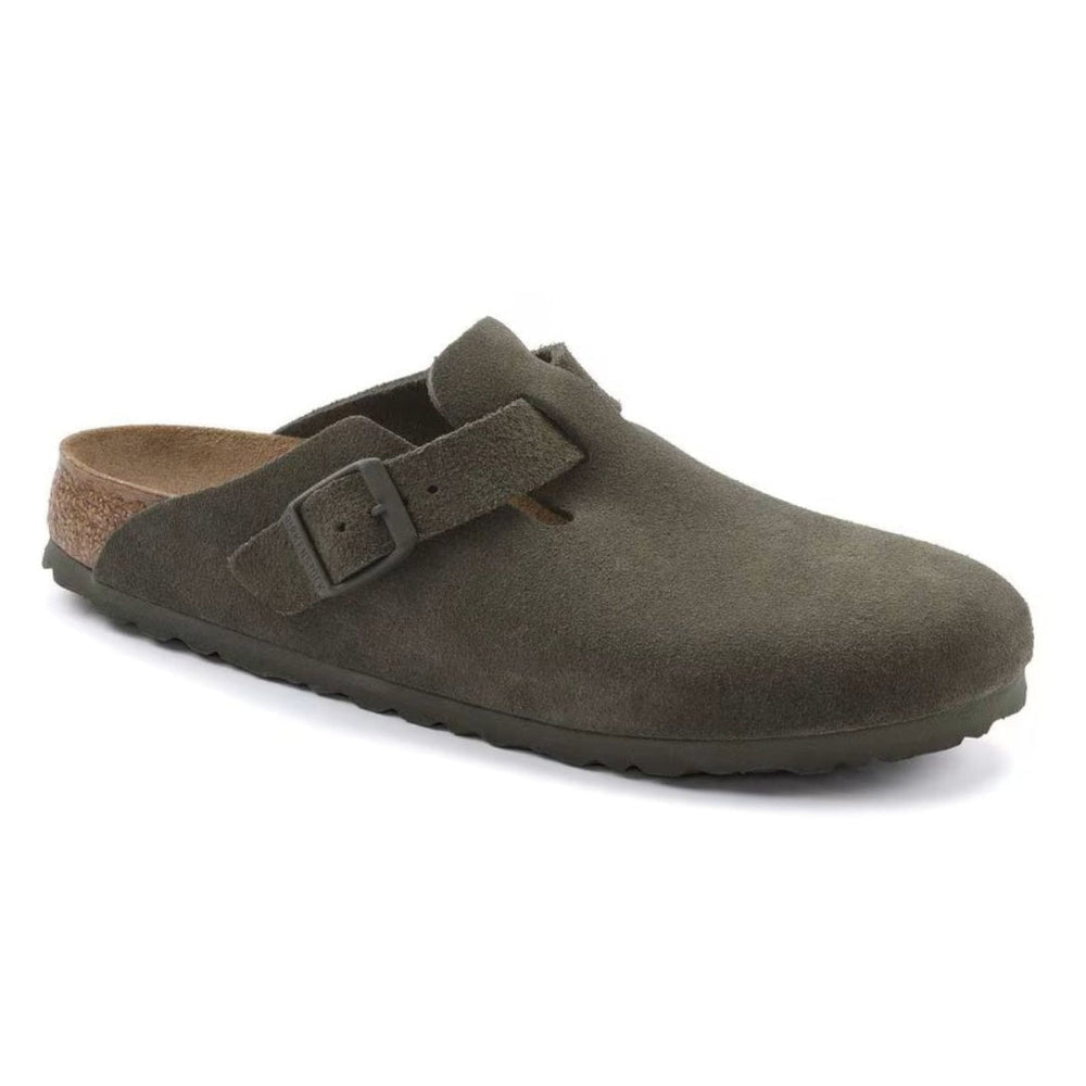 Birkenstock Boston Suede Thyme Unisex Clog Sandal – Classic Slip-On Shoe with Cork-Latex Footbed & Adjustable Strap for Everyday Comfort