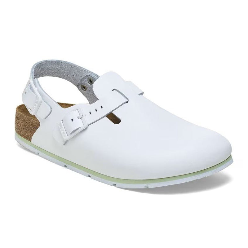 Birkenstock Tokio Pro White Leather Clog Sandal – Unisex Professional Slip-Resistant Work Shoe with Soft Footbed and Adjustable Backstrap